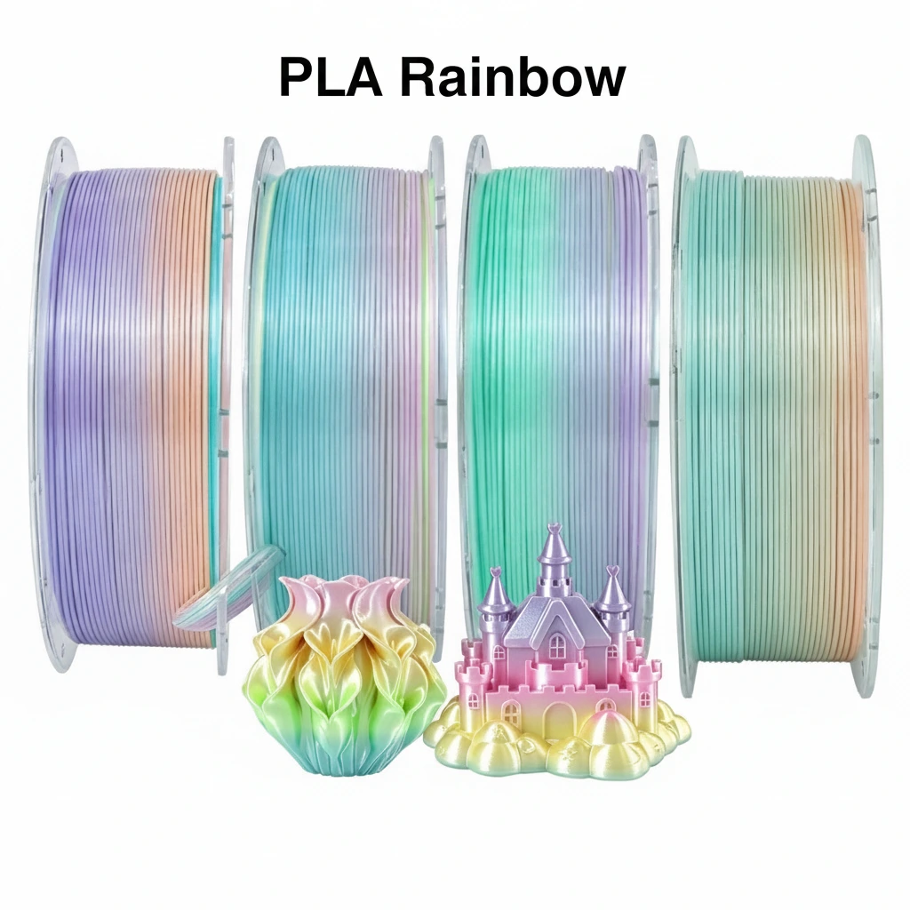 필라멘트 PLA · 실크 · 레인보우 · 다색 · 1.75mm · 1kg
